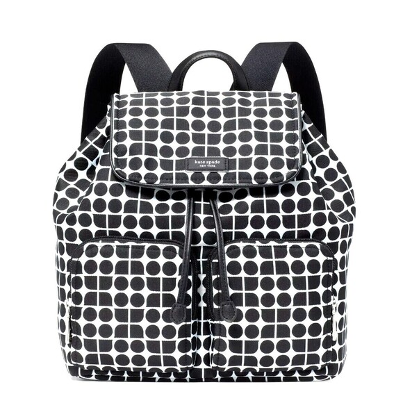 New Kate Spade Noel Medium Backpack Jacquard Fabric Black Multi - Picture 1 of 6